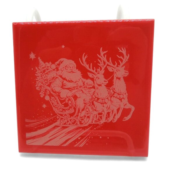 CHRISTMAS Tile Ceramic Engraved Santa Sleigh And Fireplace Scenes Set of 4 - Picture 3 of 9